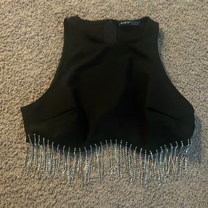 Black rhinestone fringe crop